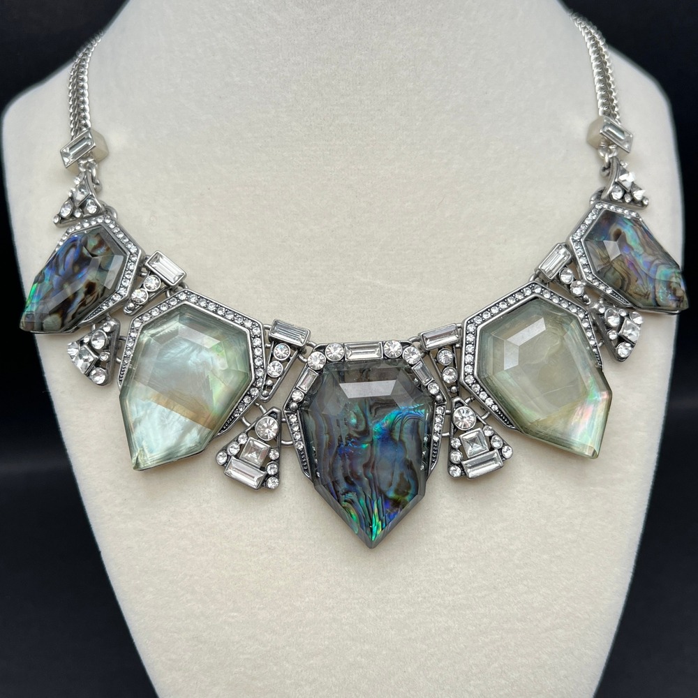 Chloe + Isabel Statement Necklace Northern Lights Silver Tone Abalone Rhinestone